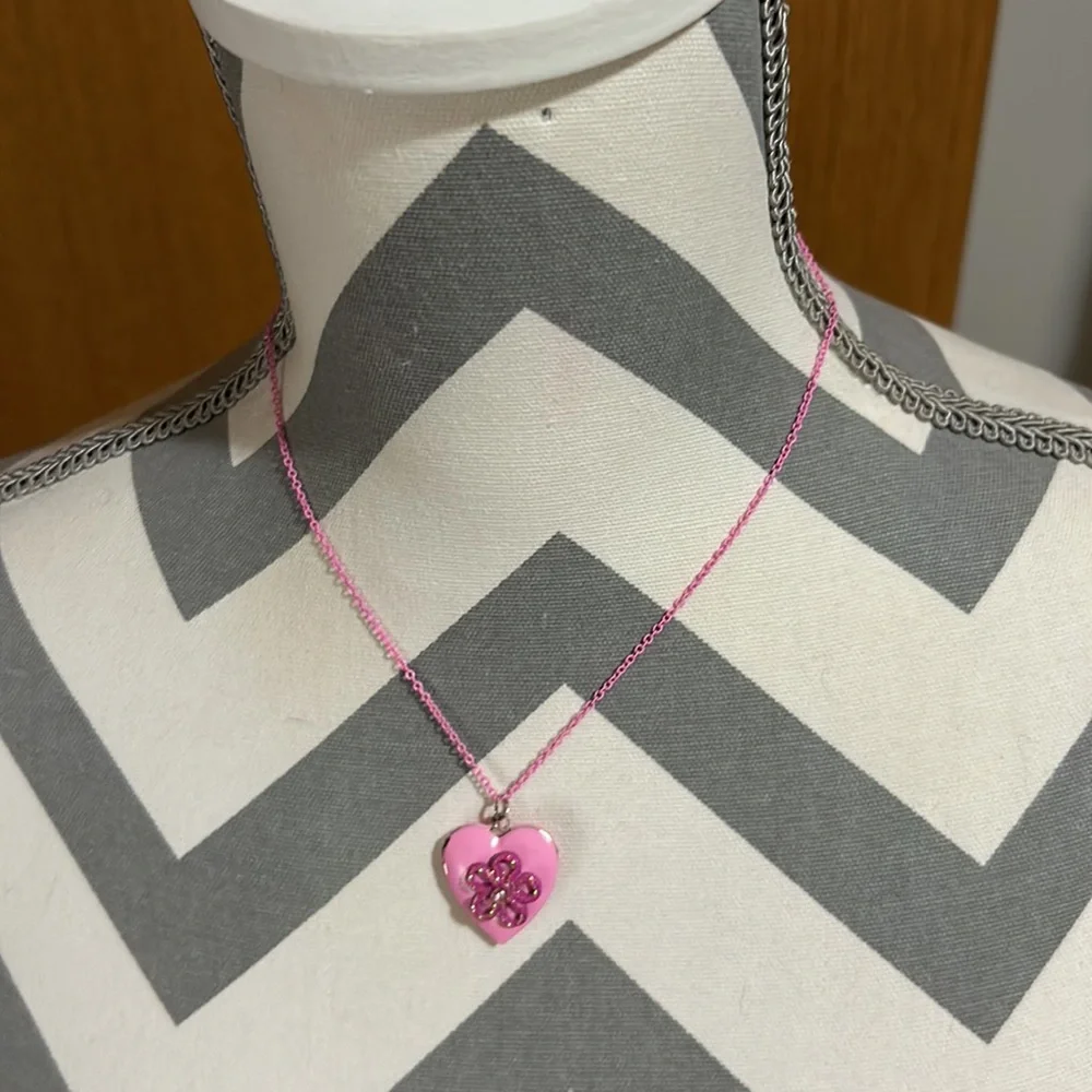 Kids 16” pink chained necklace with pink flower locket that opens. Gently used